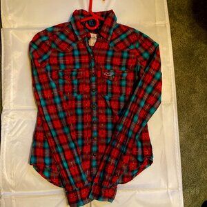 Women's Hollister Plaid Long Sleeve Button Down Shirt